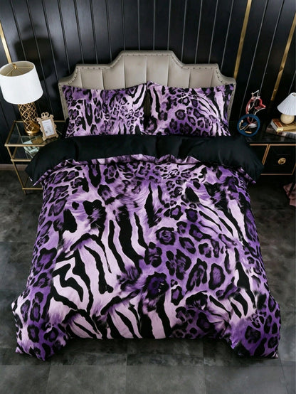 3-Piece Luxury Black Leopard Print Gothic Style Duvet Cover Set, Pillowcase Pattern Random, Duvet Cover Set (1 Duvet Cover + 2 Pillowcases, Pillow Inserts Not Included), Soft Warm Comfortable Bedroom
