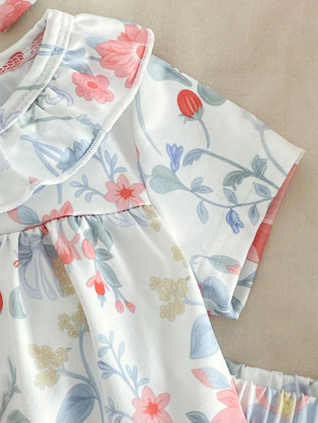 3-Piece Newborn Baby Girls Pajamas Set,Peter Pan Collar Summer Cute Floral Soft Knit Short Sleeve Top Footed Pants&Headband,Photoshooting Sleepwear