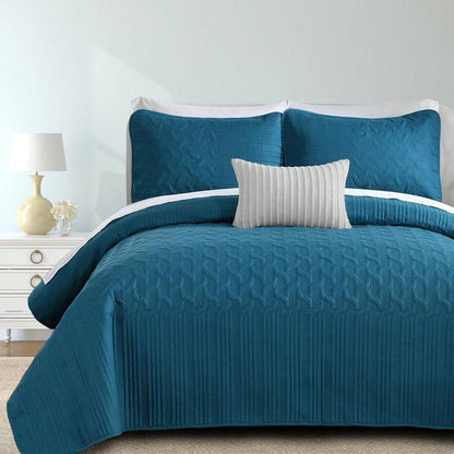 3 Pieces Queen Size King Size Reversible Bedspreads Bedding Set,Teal Blue Coverlet With 2 Pillowcases For Wedding Items,Home Bed Room Decor,Home Decor And Accessories,All Season
