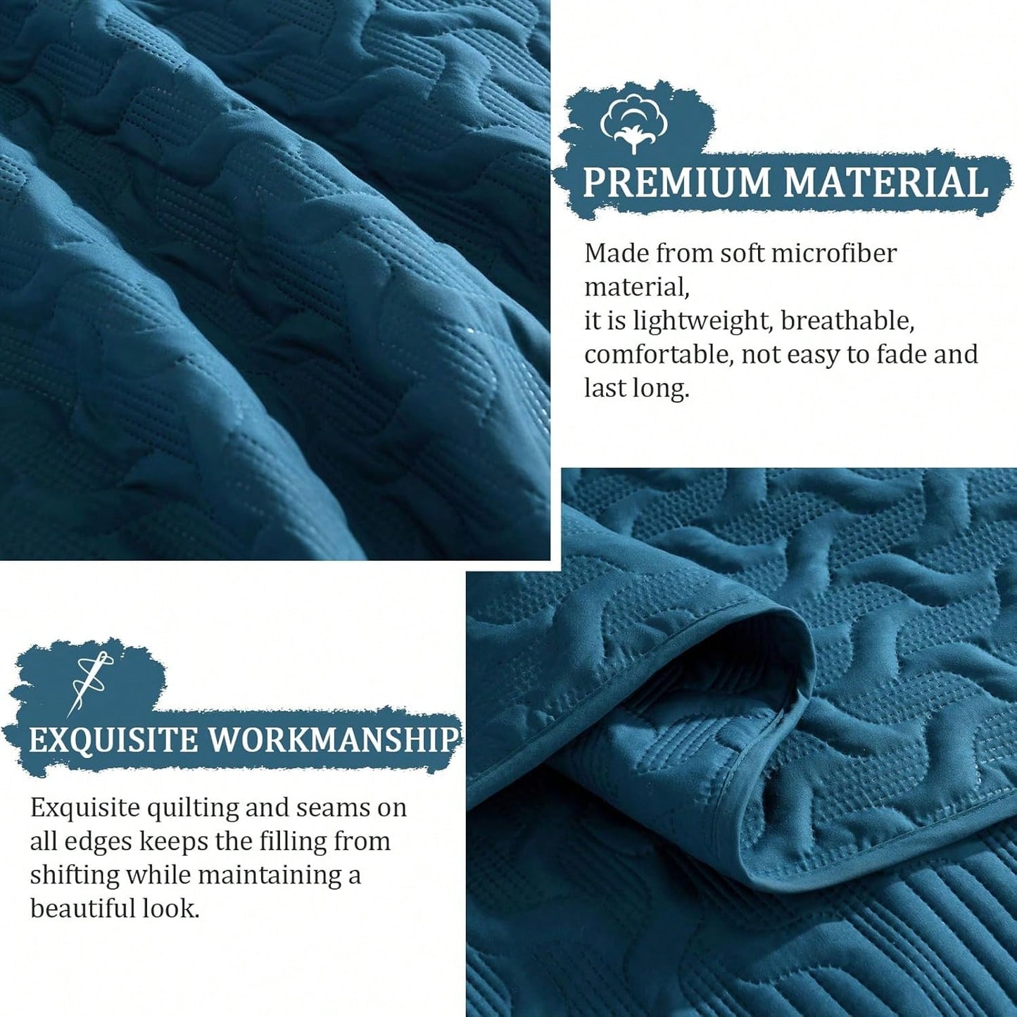 3 Pieces Queen Size King Size Reversible Bedspreads Bedding Set,Teal Blue Coverlet With 2 Pillowcases For Wedding Items,Home Bed Room Decor,Home Decor And Accessories,All Season
