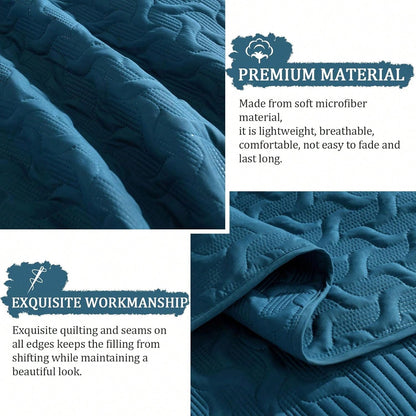 3 Pieces Queen Size King Size Reversible Bedspreads Bedding Set,Teal Blue Coverlet With 2 Pillowcases For Wedding Items,Home Bed Room Decor,Home Decor And Accessories,All Season