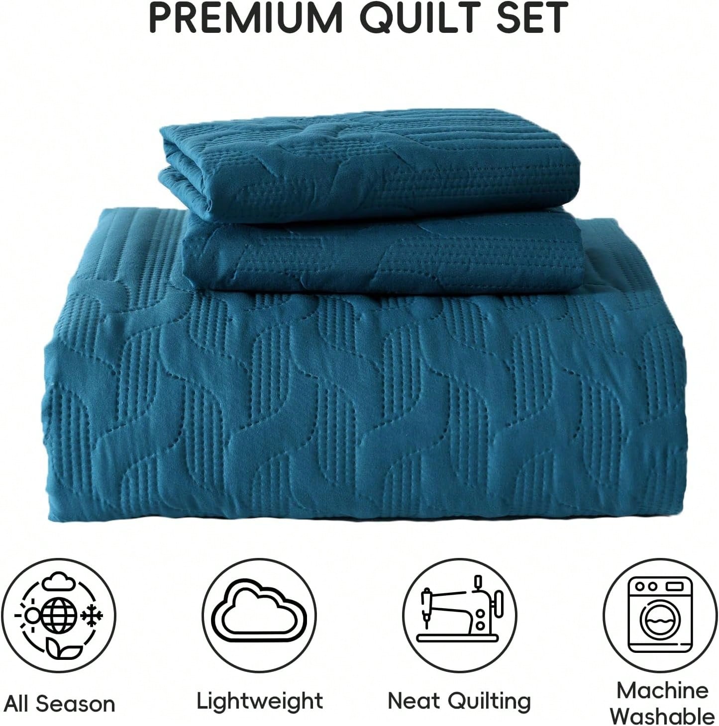 3 Pieces Queen Size King Size Reversible Bedspreads Bedding Set,Teal Blue Coverlet With 2 Pillowcases For Wedding Items,Home Bed Room Decor,Home Decor And Accessories,All Season