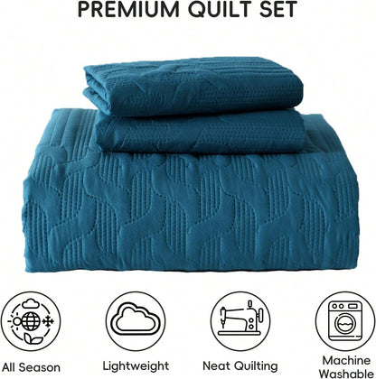 3 Pieces Queen Size King Size Reversible Bedspreads Bedding Set,Teal Blue Coverlet With 2 Pillowcases For Wedding Items,Home Bed Room Decor,Home Decor And Accessories,All Season
