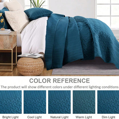 3 Pieces Queen Size King Size Reversible Bedspreads Bedding Set,Teal Blue Coverlet With 2 Pillowcases For Wedding Items,Home Bed Room Decor,Home Decor And Accessories,All Season
