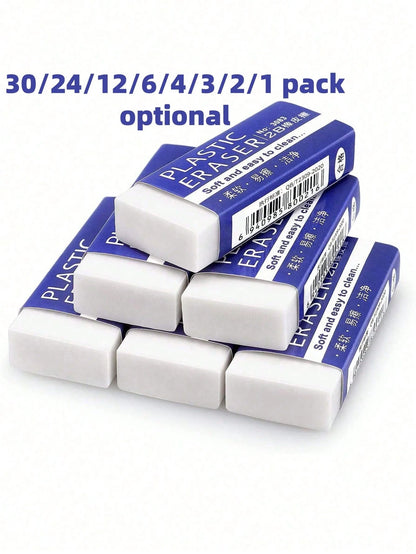 30/24/12/6/4/3/2/1 Pack Optional Pencil Erasers, Rectangular White Erasers For School And Office, Professional Art Erasers For Drawing And Sketching, Smudge-Free Soft Vinyl Erasers