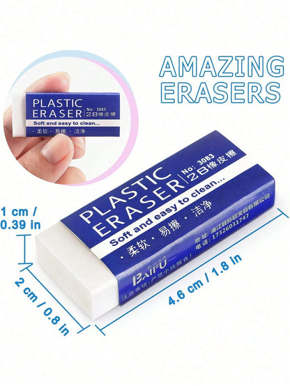 30/24/12/6/4/3/2/1 Pack Optional Pencil Erasers, Rectangular White Erasers For School And Office, Professional Art Erasers For Drawing And Sketching, Smudge-Free Soft Vinyl Erasers