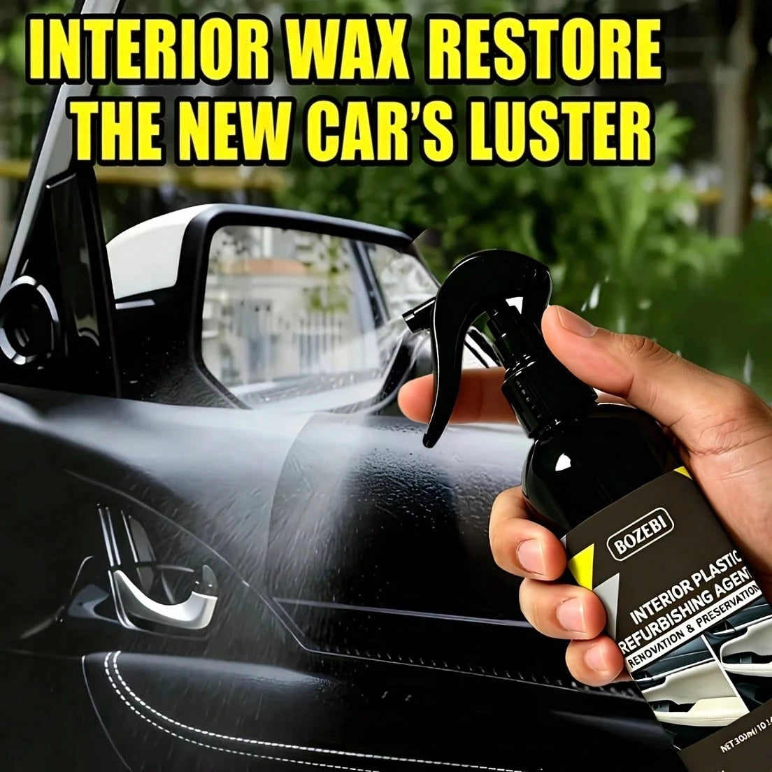300ml/10.14fl.Oz BOZEBI Multi-Functional Car Interior Refurbishing Agent, Large Capacity, Long-Lasting Protection, Suitable For Car Interiors, Steering Wheel, Plastic, Dashboard, Fabric, And Seats- A
