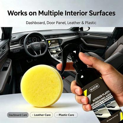300ml/10.14fl.Oz BOZEBI Multi-Functional Car Interior Refurbishing Agent, Large Capacity, Long-Lasting Protection, Suitable For Car Interiors, Steering Wheel, Plastic, Dashboard, Fabric, And Seats- A
