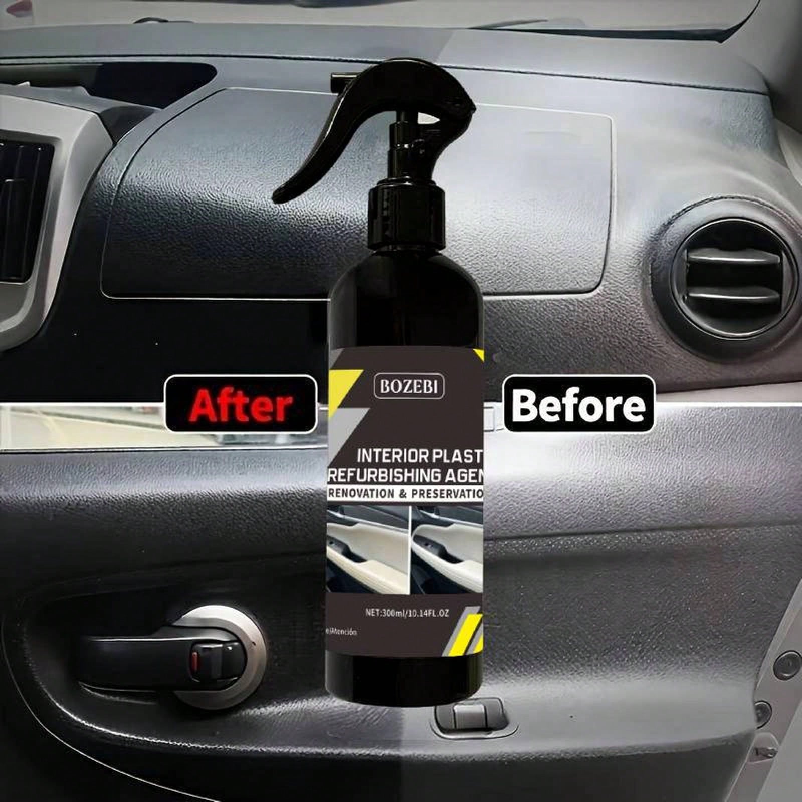 300ml/10.14fl.Oz BOZEBI Multi-Functional Car Interior Refurbishing Agent, Large Capacity, Long-Lasting Protection, Suitable For Car Interiors, Steering Wheel, Plastic, Dashboard, Fabric, And Seats- A