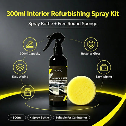 300ml/10.14fl.Oz BOZEBI Multi-Functional Car Interior Refurbishing Agent, Large Capacity, Long-Lasting Protection, Suitable For Car Interiors, Steering Wheel, Plastic, Dashboard, Fabric, And Seats- A