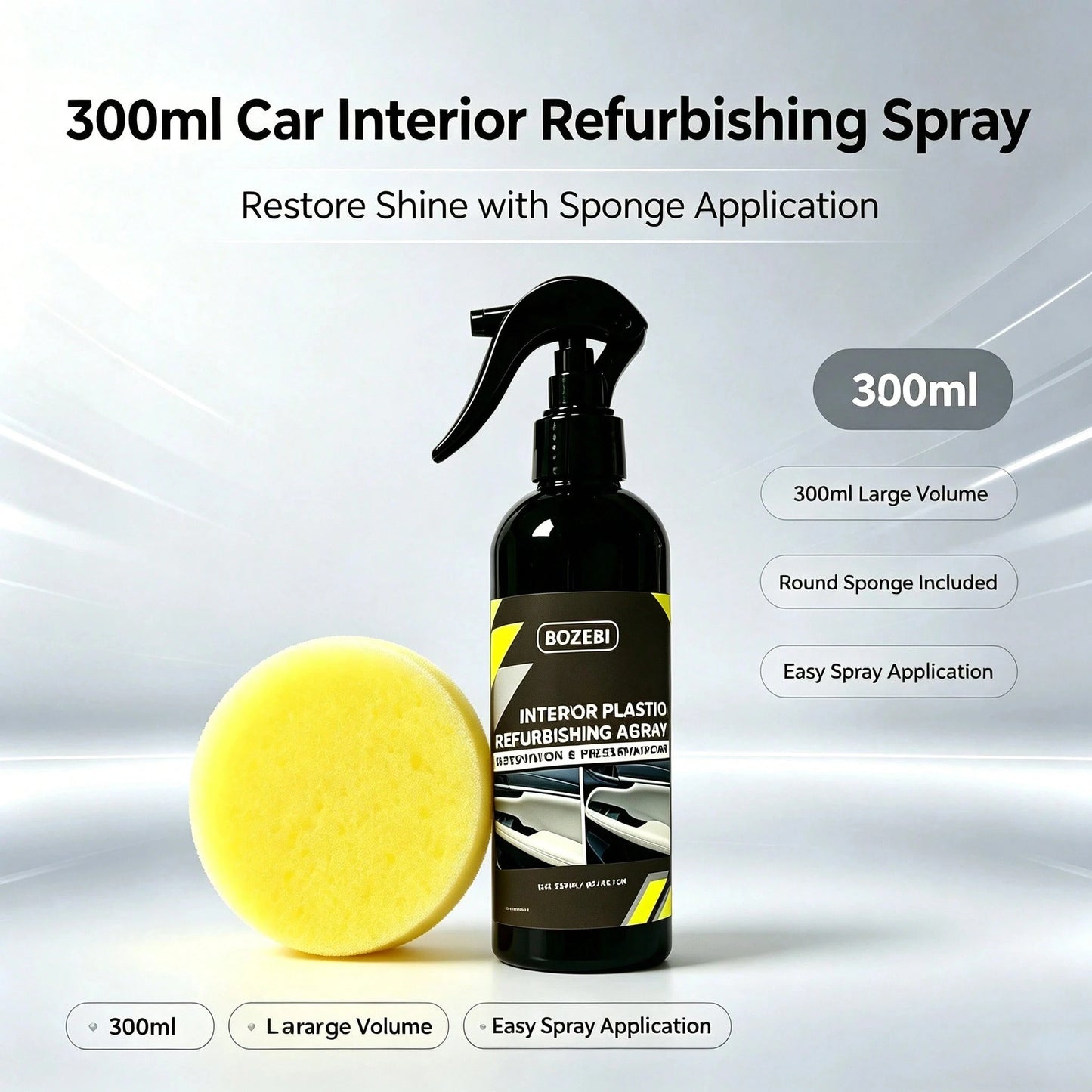 300ml/10.14fl.Oz BOZEBI Multi-Functional Car Interior Refurbishing Agent, Large Capacity, Long-Lasting Protection, Suitable For Car Interiors, Steering Wheel, Plastic, Dashboard, Fabric, And Seats- A