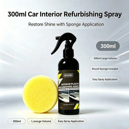300ml/10.14fl.Oz BOZEBI Multi-Functional Car Interior Refurbishing Agent, Large Capacity, Long-Lasting Protection, Suitable For Car Interiors, Steering Wheel, Plastic, Dashboard, Fabric, And Seats- A