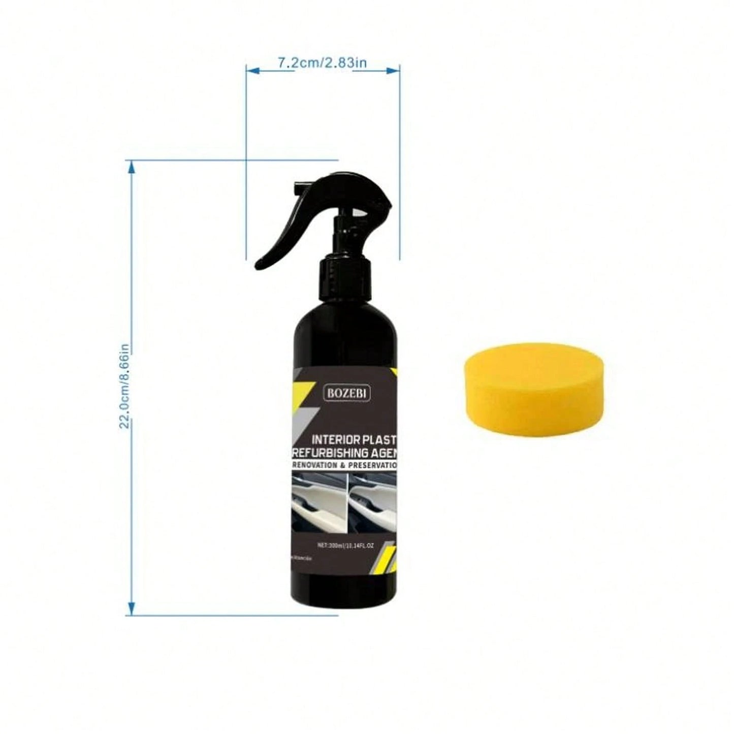 300ml/10.14fl.Oz BOZEBI Multi-Functional Car Interior Refurbishing Agent, Large Capacity, Long-Lasting Protection, Suitable For Car Interiors, Steering Wheel, Plastic, Dashboard, Fabric, And Seats- A