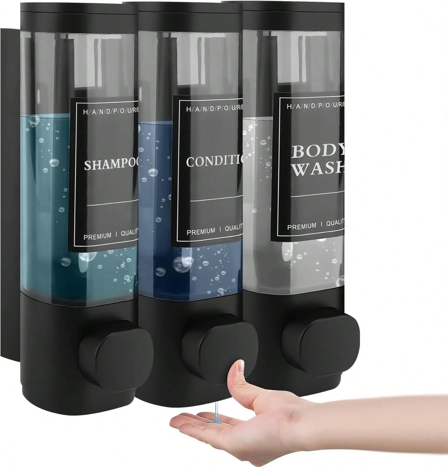 300ml Black Wall-Mounted Soap Dispenser- Reusable For Filling Shampoo And Conditioner Bottles, Suitable For Bathrooms, Kitchens, Hotels And Homes- Manual Liquid Body Wash And Hand Sanitizer Containe
