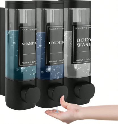 300ml Black Wall-Mounted Soap Dispenser- Reusable For Filling Shampoo And Conditioner Bottles, Suitable For Bathrooms, Kitchens, Hotels And Homes- Manual Liquid Body Wash And Hand Sanitizer Containe