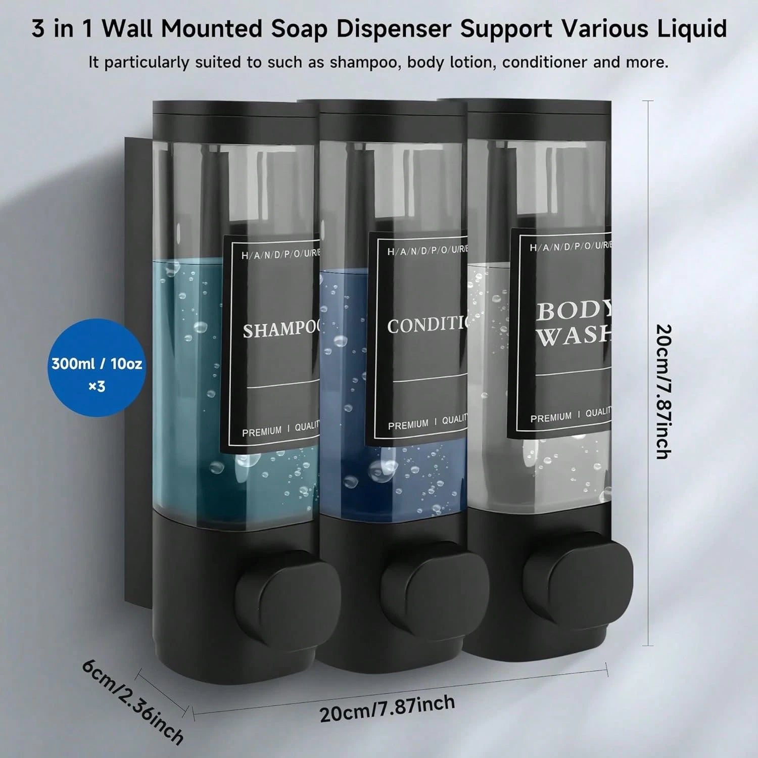300ml Black Wall-Mounted Soap Dispenser- Reusable For Filling Shampoo And Conditioner Bottles, Suitable For Bathrooms, Kitchens, Hotels And Homes- Manual Liquid Body Wash And Hand Sanitizer Containe