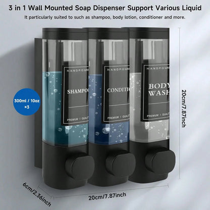 300ml Black Wall-Mounted Soap Dispenser- Reusable For Filling Shampoo And Conditioner Bottles, Suitable For Bathrooms, Kitchens, Hotels And Homes- Manual Liquid Body Wash And Hand Sanitizer Containe