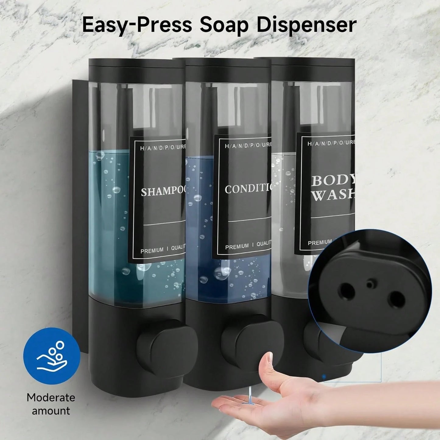 300ml Black Wall-Mounted Soap Dispenser- Reusable For Filling Shampoo And Conditioner Bottles, Suitable For Bathrooms, Kitchens, Hotels And Homes- Manual Liquid Body Wash And Hand Sanitizer Containe