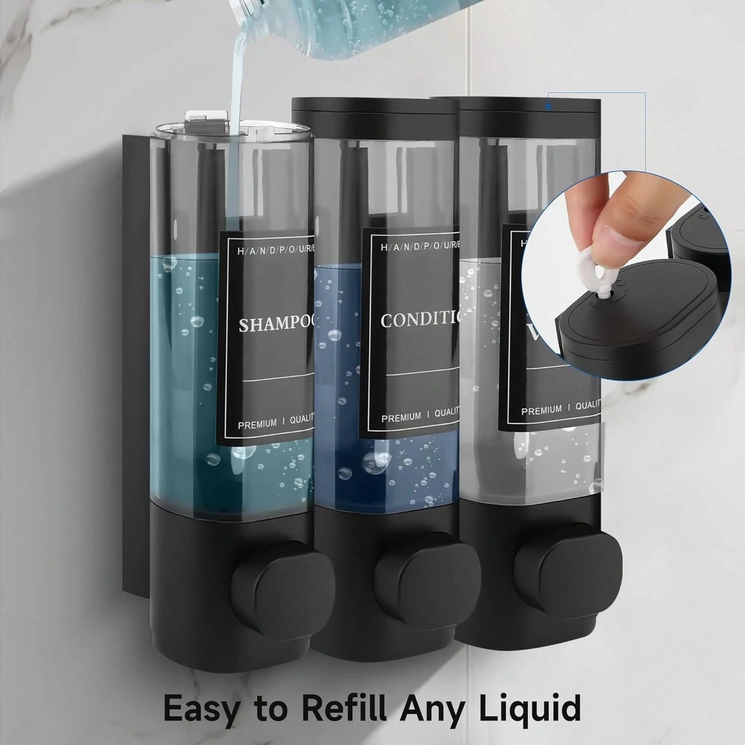 300ml Black Wall-Mounted Soap Dispenser- Reusable For Filling Shampoo And Conditioner Bottles, Suitable For Bathrooms, Kitchens, Hotels And Homes- Manual Liquid Body Wash And Hand Sanitizer Containe