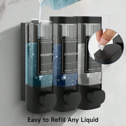 300ml Black Wall-Mounted Soap Dispenser- Reusable For Filling Shampoo And Conditioner Bottles, Suitable For Bathrooms, Kitchens, Hotels And Homes- Manual Liquid Body Wash And Hand Sanitizer Containe