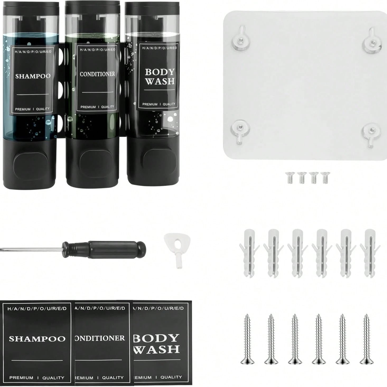 300ml Black Wall-Mounted Soap Dispenser- Reusable For Filling Shampoo And Conditioner Bottles, Suitable For Bathrooms, Kitchens, Hotels And Homes- Manual Liquid Body Wash And Hand Sanitizer Containe
