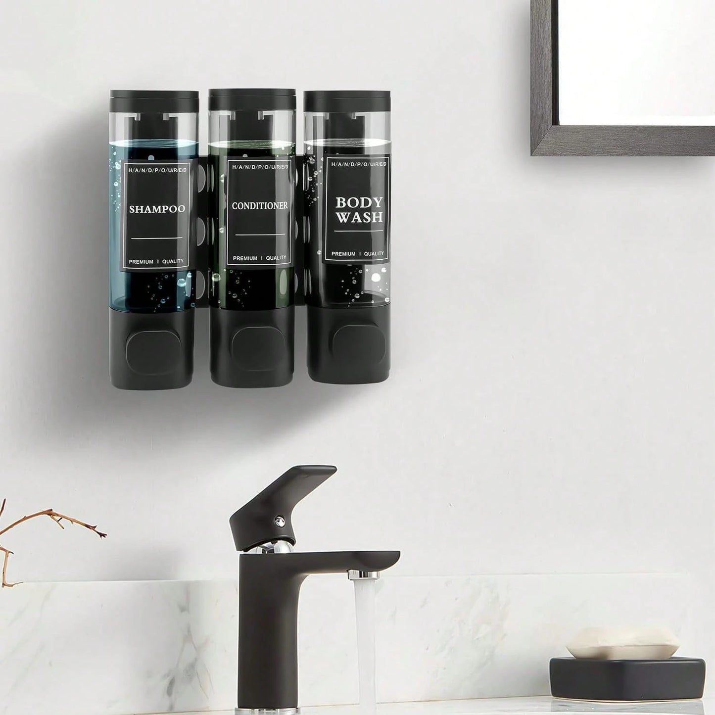 300ml Black Wall-Mounted Soap Dispenser- Reusable For Filling Shampoo And Conditioner Bottles, Suitable For Bathrooms, Kitchens, Hotels And Homes- Manual Liquid Body Wash And Hand Sanitizer Containe