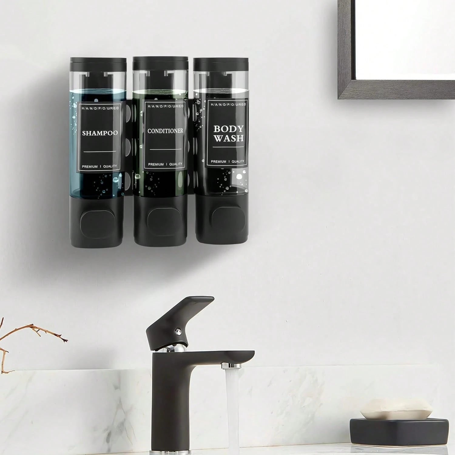 300ml Black Wall-Mounted Soap Dispenser- Reusable For Filling Shampoo And Conditioner Bottles, Suitable For Bathrooms, Kitchens, Hotels And Homes- Manual Liquid Body Wash And Hand Sanitizer Containe