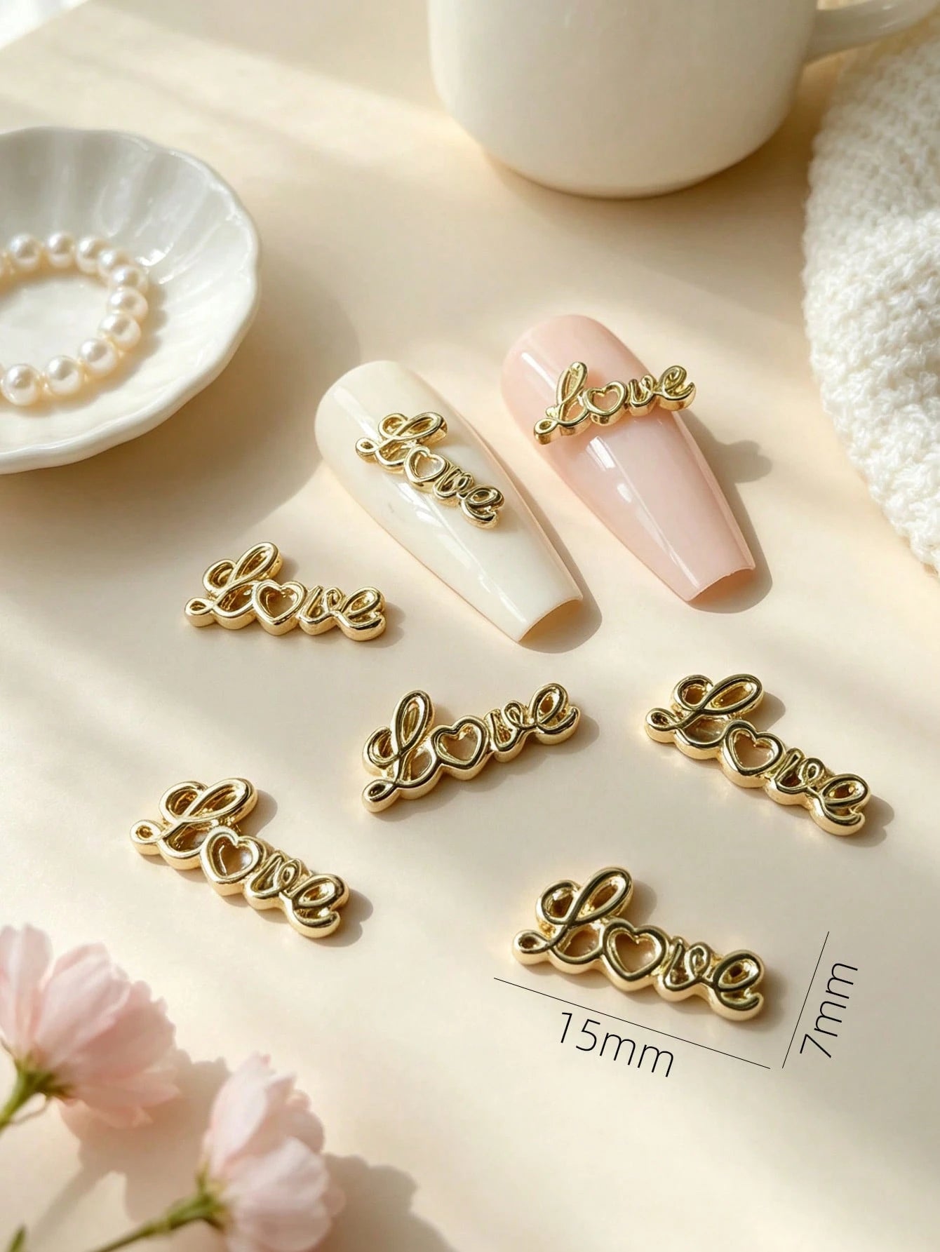 30PCS/20PCS/10PCS Metal Heart Nail Charms, Hollow Cursive Letter Nail Studs, Gold Silver 2 Colors 3D Alloy Nail Rhinestones, Romantic Valentines Nail Decorations For DIY Press On Nails Manicure Access