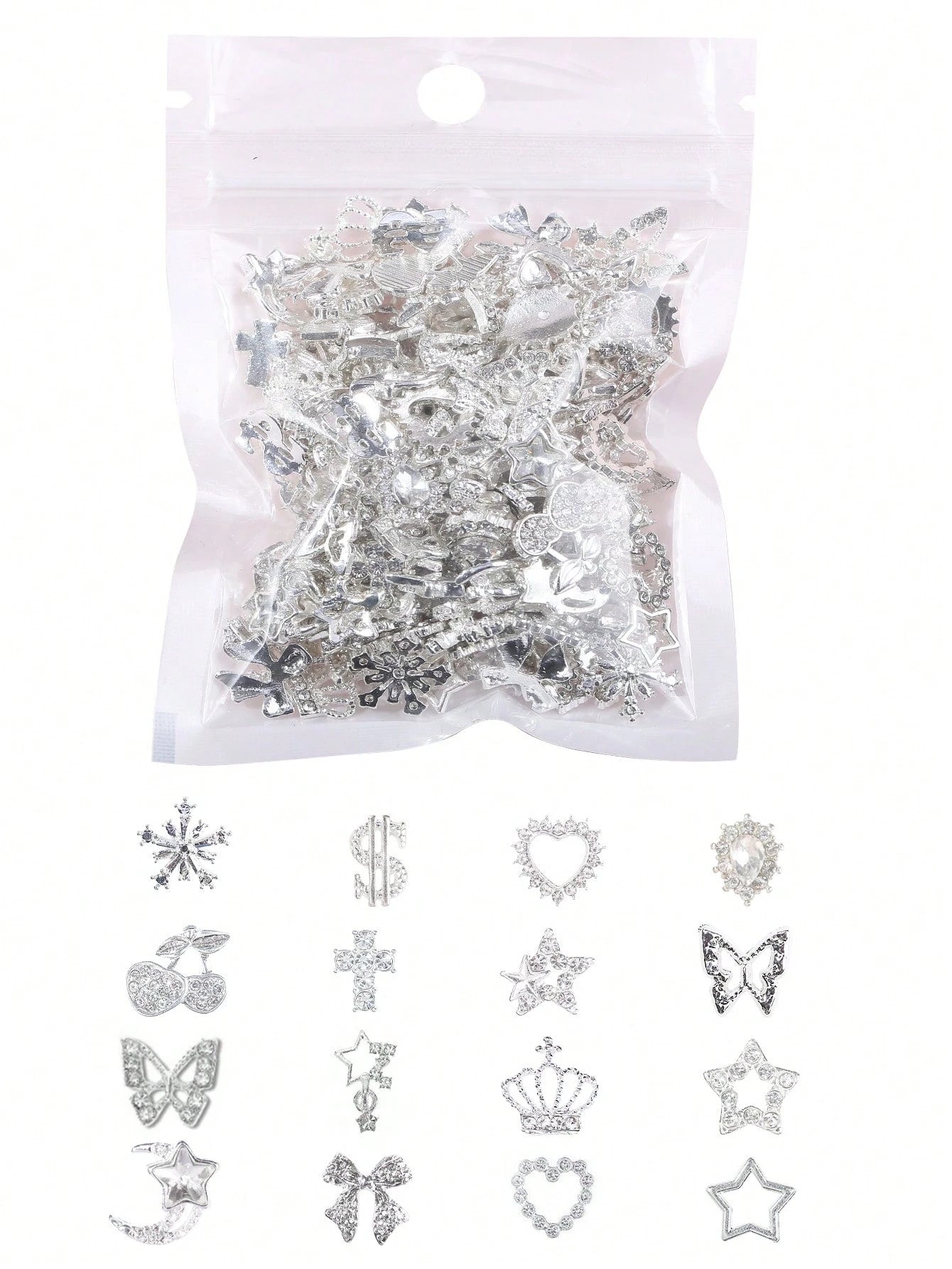 30pcs Random Gold & Pink Nail Charms, Style Shiny Crystal Nail Art Charms, 3D Heart Bow Star Cherry Crown Butterfly Flower Nail Decorations, Gold Nail Art Charms For Women And Girls, Nail DIY Supplies