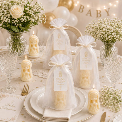31pcs/10sets Baptism Gifts Virgin Mary Shaped Candles With Packaging Bags And Tags, Christian Baptism, Communion, Baby Shower Party Guest Favors, Church Event Use