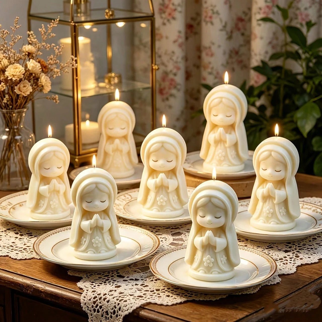 31pcs/10sets Baptism Gifts Virgin Mary Shaped Candles With Packaging Bags And Tags, Christian Baptism, Communion, Baby Shower Party Guest Favors, Church Event Use