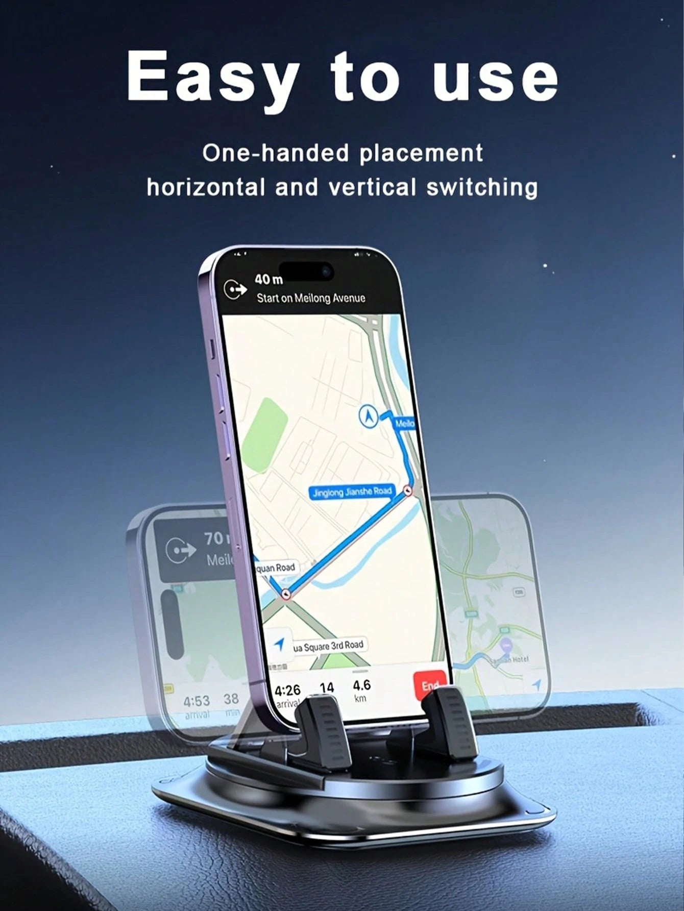 360° Rotatable Suction Cup Car Phone Holder, Universal Dashboard Navigation Mount, Non-Slip Silicone Adjustable Phone Stand, Waterproof Navigation Bracket, One-Hand Operation, Supports Horizontal And