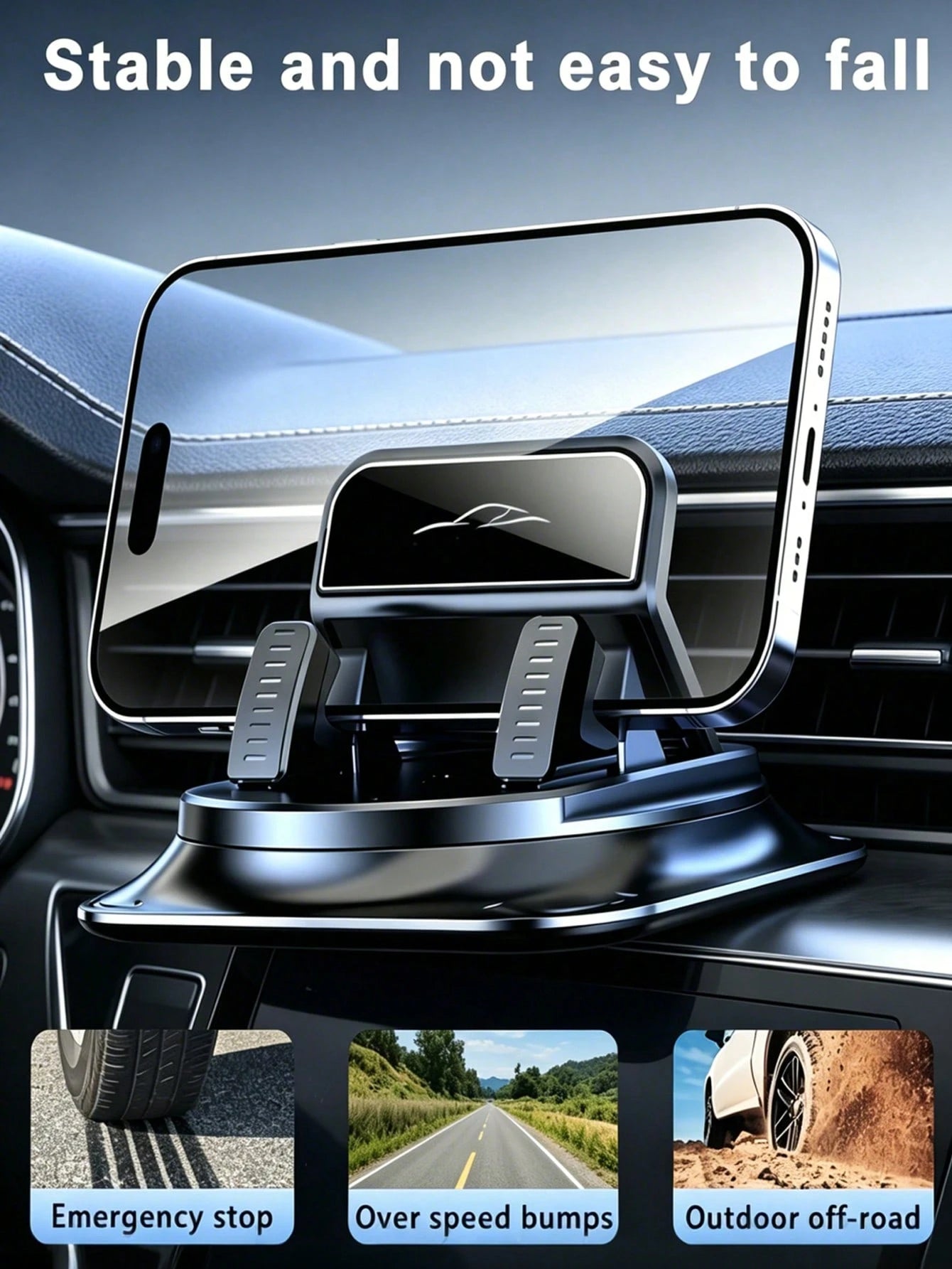 360° Rotatable Suction Cup Car Phone Holder, Universal Dashboard Navigation Mount, Non-Slip Silicone Adjustable Phone Stand, Waterproof Navigation Bracket, One-Hand Operation, Supports Horizontal And