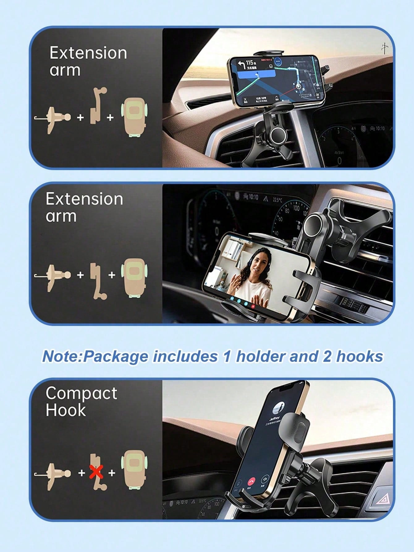 360° Rotatable Universal Car Phone Holder- Y-Shaped Adjustable Clip, Non-Blocking Air Circulation, Hands-Free Extension Phone Holder, Anti-Overheating, Suitable For All Smartphones