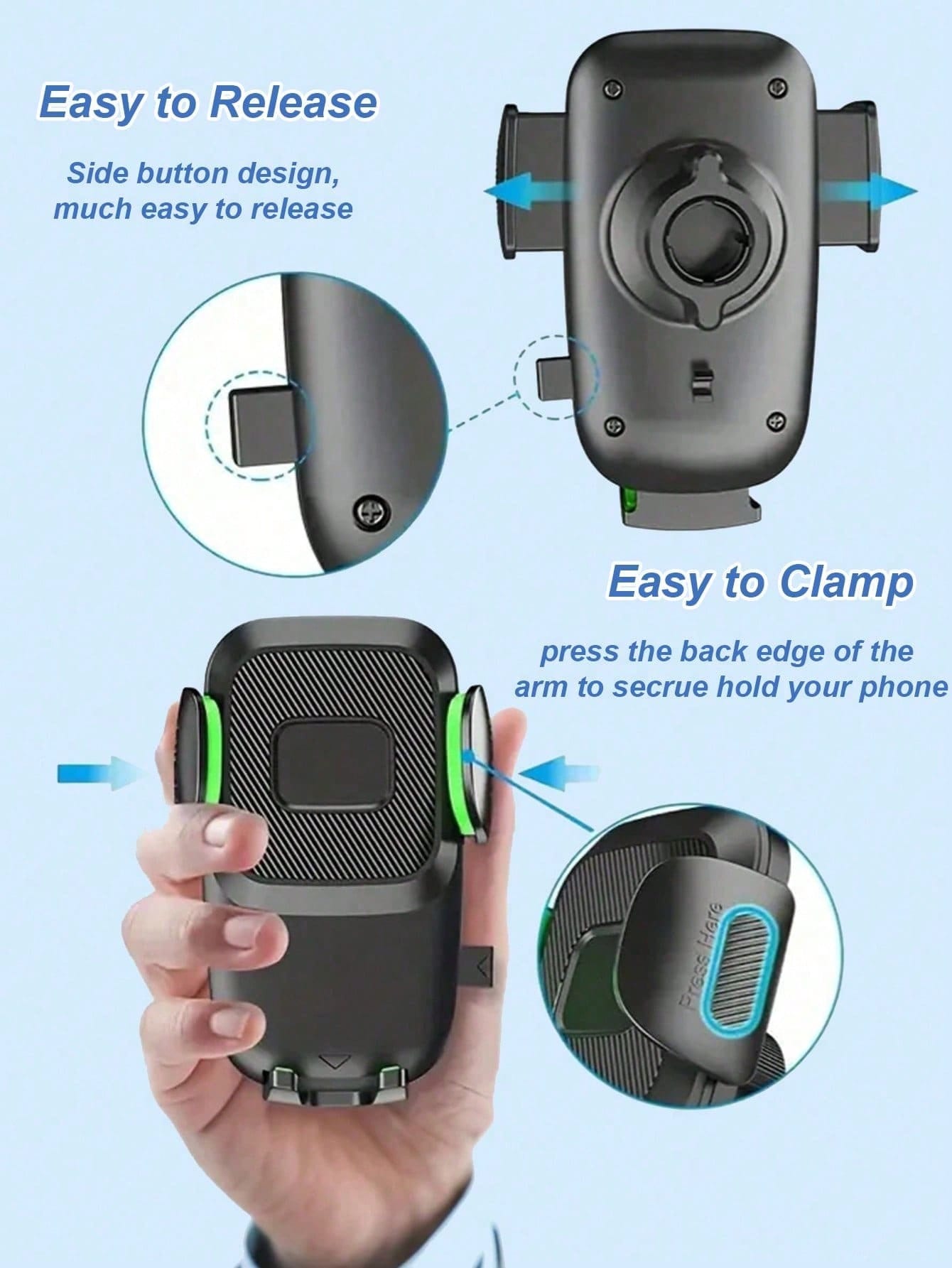 360° Rotatable Universal Car Phone Holder- Y-Shaped Adjustable Clip, Non-Blocking Air Circulation, Hands-Free Extension Phone Holder, Anti-Overheating, Suitable For All Smartphones