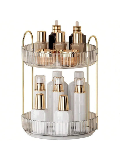 360° Rotating Makeup Organizer For Vanity- 2 Tier Perfume Organizer With Large Capacity- Skincare Organizer For Bathroom Counter- Space-Saving Cosmetic Storage For Dresser Countertop (Clear)