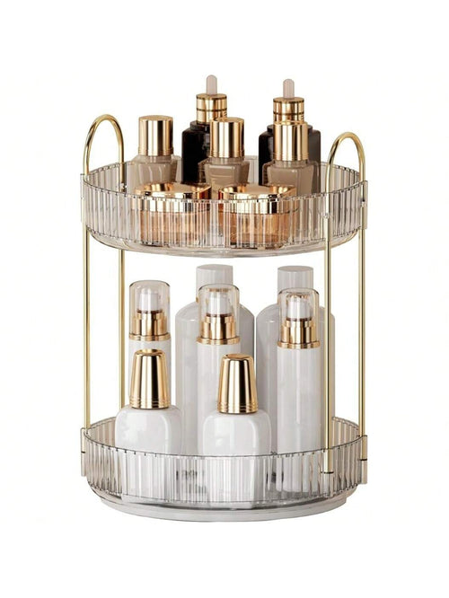 360° Rotating Makeup Organizer For Vanity- 2 Tier Perfume Organizer With Large Capacity- Skincare Organizer For Bathroom Counter- Space-Saving Cosmetic Storage For Dresser Countertop (Clear)