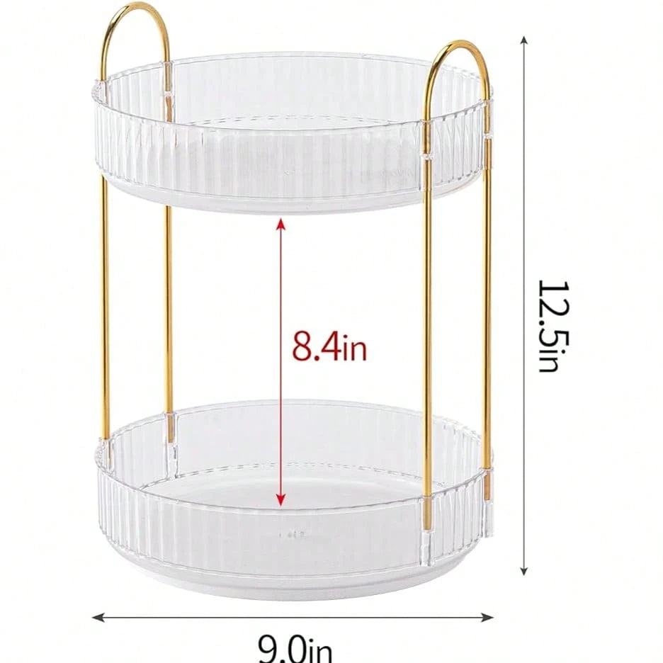 360° Rotating Makeup Organizer For Vanity- 2 Tier Perfume Organizer With Large Capacity- Skincare Organizer For Bathroom Counter- Space-Saving Cosmetic Storage For Dresser Countertop (Clear)
