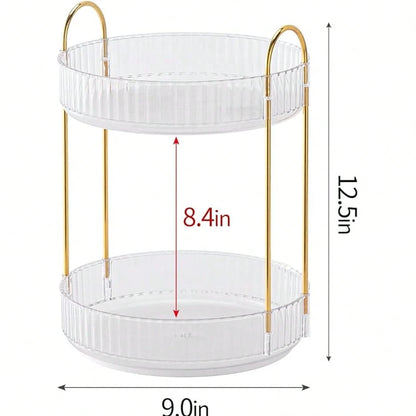 360° Rotating Makeup Organizer For Vanity- 2 Tier Perfume Organizer With Large Capacity- Skincare Organizer For Bathroom Counter- Space-Saving Cosmetic Storage For Dresser Countertop (Clear)