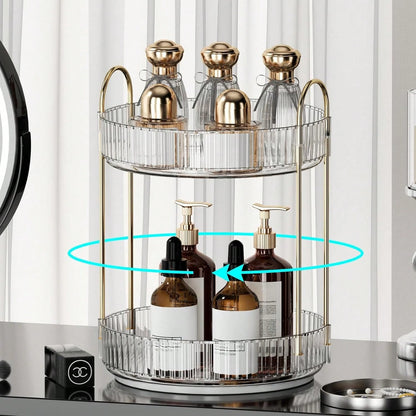 360° Rotating Makeup Organizer For Vanity- 2 Tier Perfume Organizer With Large Capacity- Skincare Organizer For Bathroom Counter- Space-Saving Cosmetic Storage For Dresser Countertop (Clear)