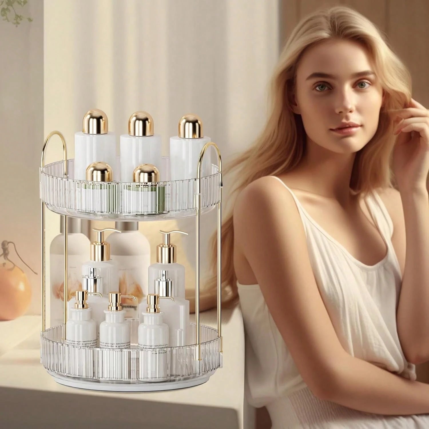 360° Rotating Makeup Organizer For Vanity- 2 Tier Perfume Organizer With Large Capacity- Skincare Organizer For Bathroom Counter- Space-Saving Cosmetic Storage For Dresser Countertop (Clear)