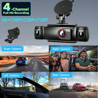 360° View 4 Channel 2K Dash Cam, Dash Camera For Cars Front And Rear Inside Left Right,FHD DVR Car Dashboard Camera With Loop Recording,3 Inch Display,Not Included SD Card