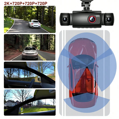 360° View 4 Channel 2K Dash Cam, Dash Camera For Cars Front And Rear Inside Left Right,FHD DVR Car Dashboard Camera With Loop Recording,3 Inch Display,Not Included SD Card