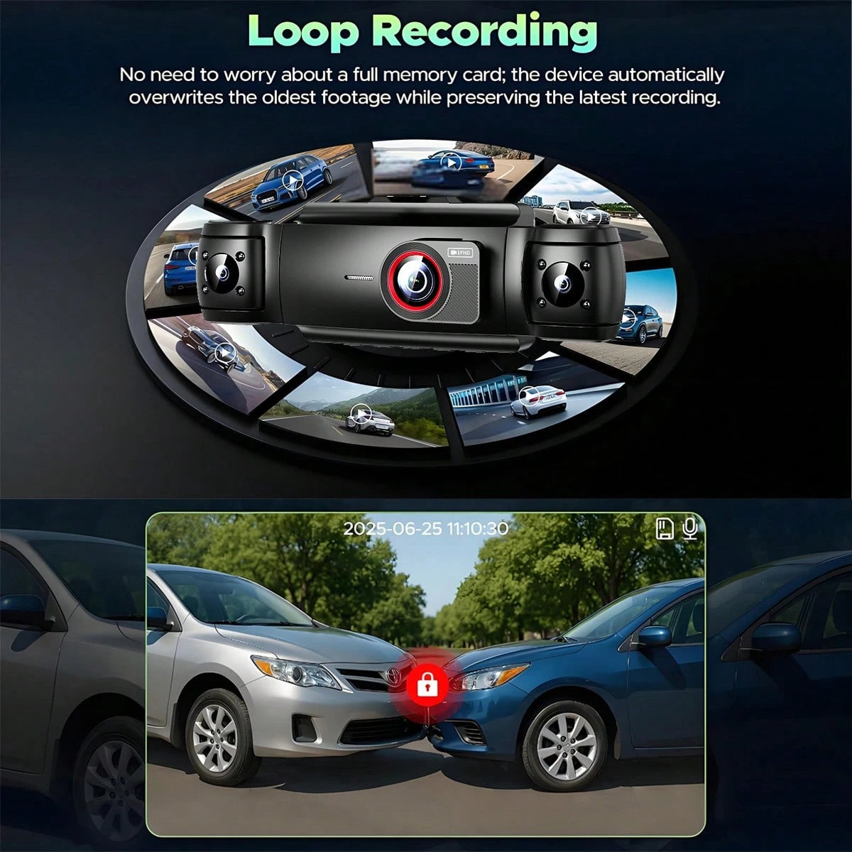 360° View 4 Channel 2K Dash Cam, Dash Camera For Cars Front And Rear Inside Left Right,FHD DVR Car Dashboard Camera With Loop Recording,3 Inch Display,Not Included SD Card