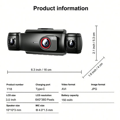 360° View 4 Channel 2K Dash Cam, Dash Camera For Cars Front And Rear Inside Left Right,FHD DVR Car Dashboard Camera With Loop Recording,3 Inch Display,Not Included SD Card