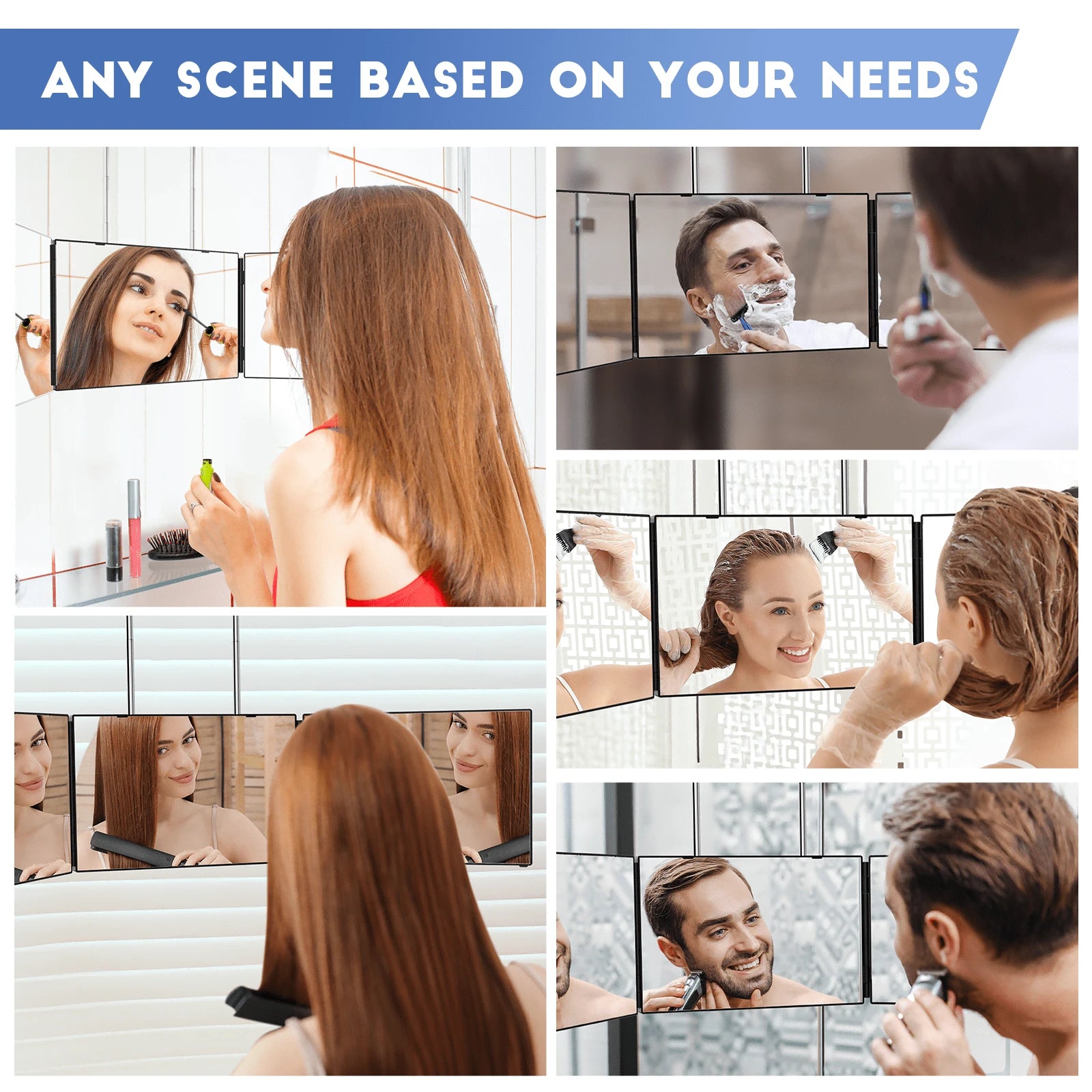 360 Viewing Angle Self Hair Cutting Mirror, Clear Anti-Fog HD Glass,Mother's Day Gift, Personal Care Mirror