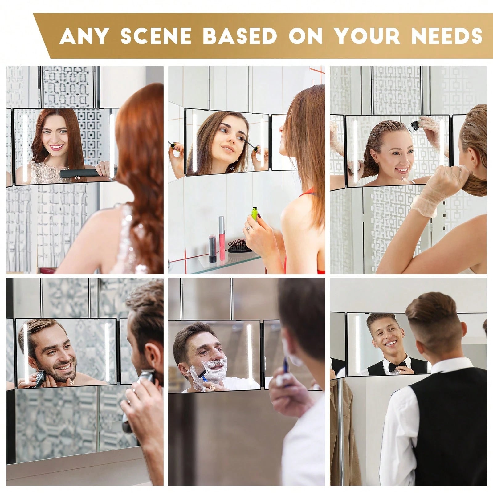 360 Viewing Angle Self Hair Cutting Mirror, Clear Anti-Fog HD Glass,Mother's Day Gift, Personal Care Mirror,Valentine's Day,Cheap Items,Travel,Travel Essential,Room Decor,Valentine's Gift,Room,Vacatio