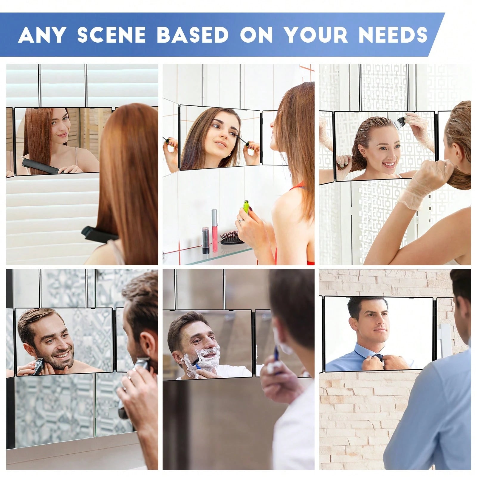 360 Viewing Angle Self Hair Cutting Mirror, Clear Anti-Fog HD Glass,Mother's Day Gift, Personal Care Mirror