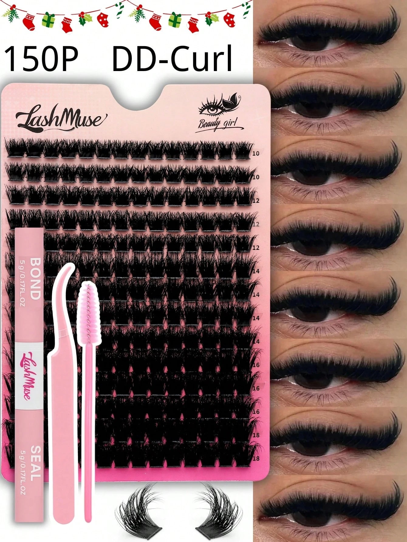 392PCS/196PCS Lash Clusters Kit 150D Faux Mink DIY Lash Extension, D Curl Individual Lash Clusters, With Lash Glue, Tweezers For Daily, Wedding, Cosplay, Halloween, Thanksgiving, Christmas Individual