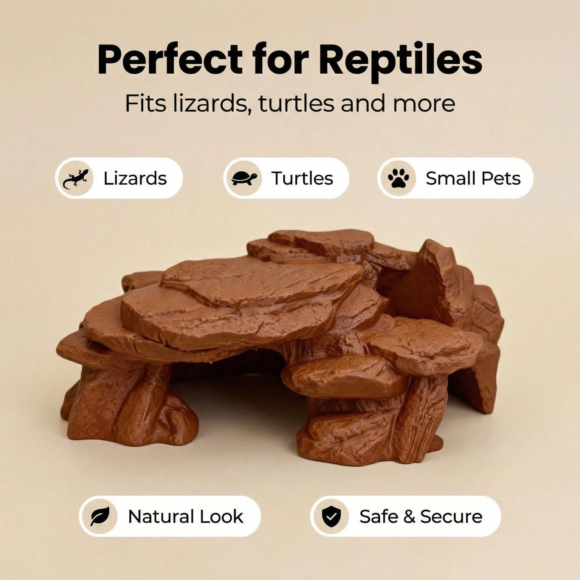 3D Printed Imitation Black Rock Cave Hideout, Dual Use For Fish Tank/Reptile Terrarium, Shelter For Fish, Shrimp, Gecko, Lizard, Natural Landscape Style Decor, 3D Printed Material, Achieves Dual Effec
